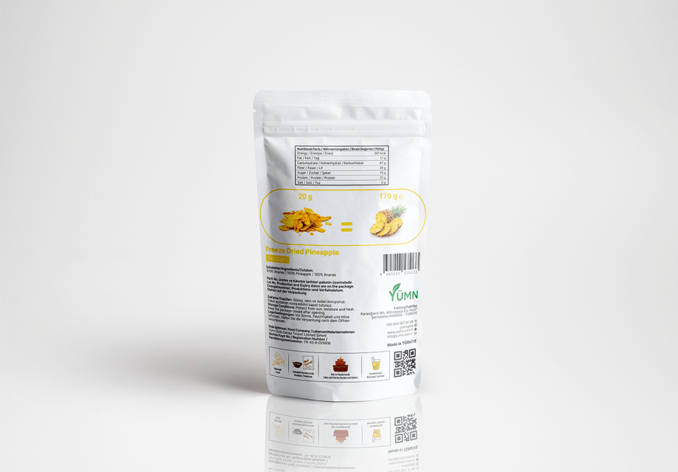 VerdeHal Dondurularak Kurutulmuş Ananas 20g  Doğal, Katkısız, Çıtır