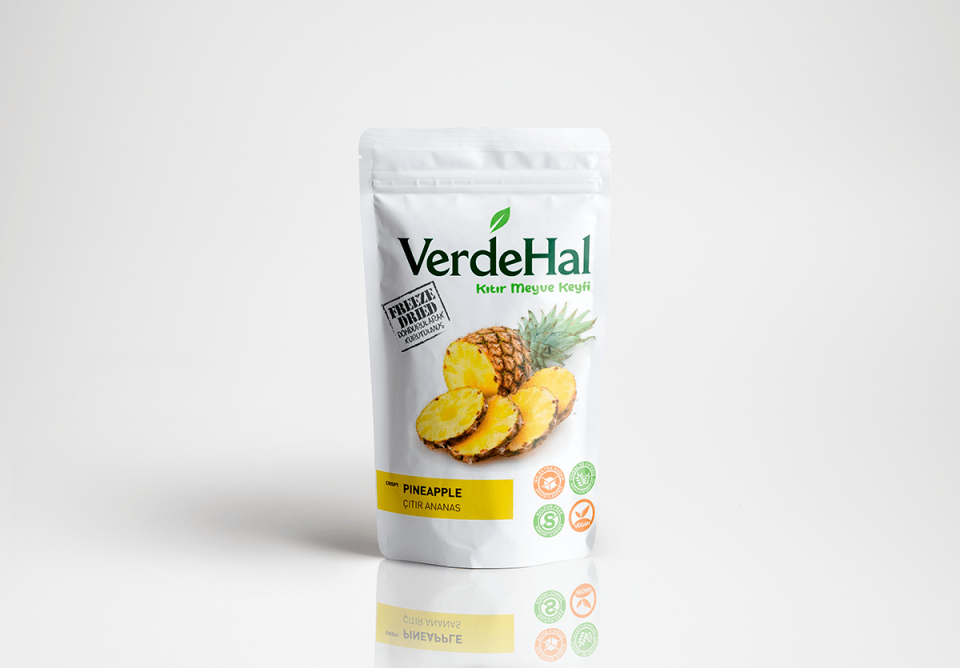 VerdeHal Dondurularak Kurutulmuş Ananas 20g  Doğal, Katkısız, Çıtır
