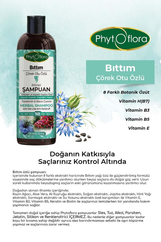 PhytOFlora Bıttım Özlü Bitkisel Şampuan 400 ml - Dökülen ve Kepekli Saçlara Özel
