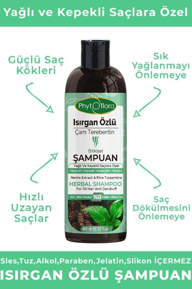 PhytOFlora Isırgan Özlü Bitkisel Şampuan 400 ml - Yağlı ve Kepekli Saçlara Özel