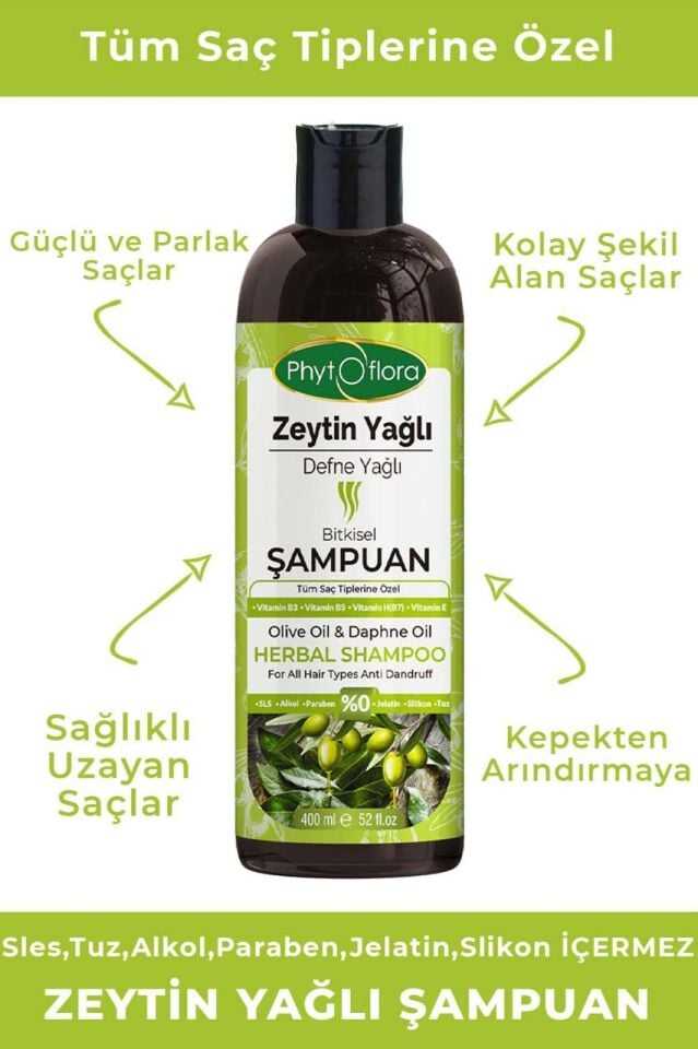 PhytOFlora Zeytinyağlı Bitkisel Şampuan 400 ml - Tüm Saç Tipleri İçin