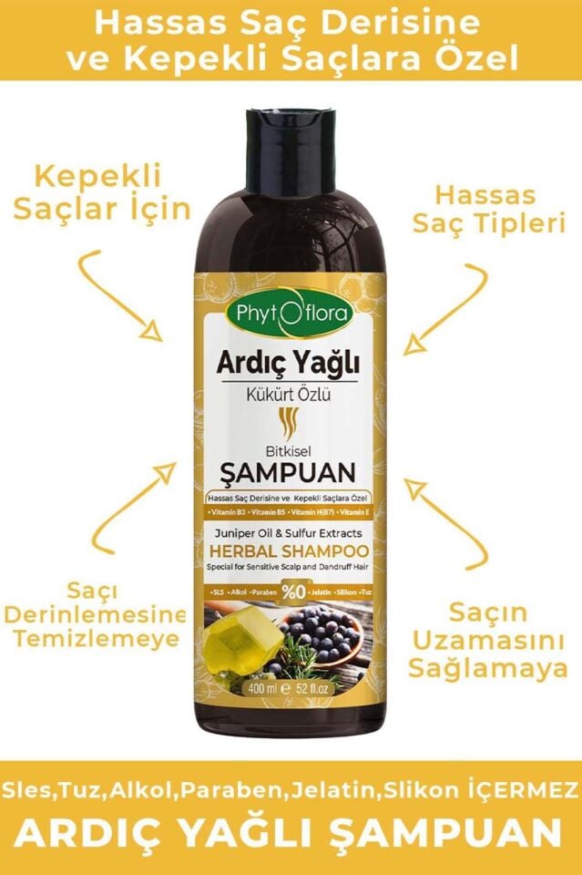 PhytOFlora Ardıç Yağlı Bitkisel Şampuan 400 ml - Hassas Saç Derisine ve Kepekli Saçlara Özel