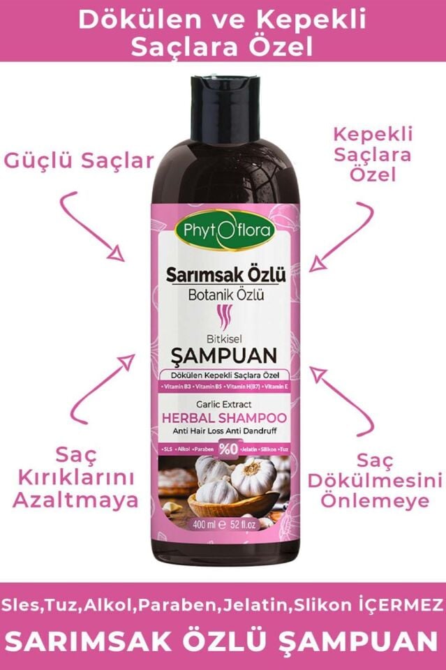 PhytOFlora Sarımsak Özlü Bitkisel Şampuan 400ml - Dökülen ve Kepekli Saçlara Özel