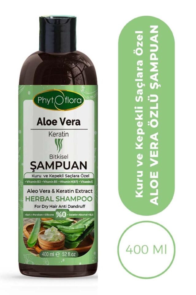 PhytOFlora Aloe Vera Ve Keratin Ilaveli Bitkisel Şampuan 400 ml - Kuru ve Kepekli Saçlara Özel