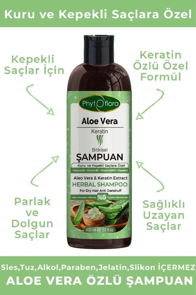PhytOFlora Aloe Vera Ve Keratin Ilaveli Bitkisel Şampuan 400 ml - Kuru ve Kepekli Saçlara Özel