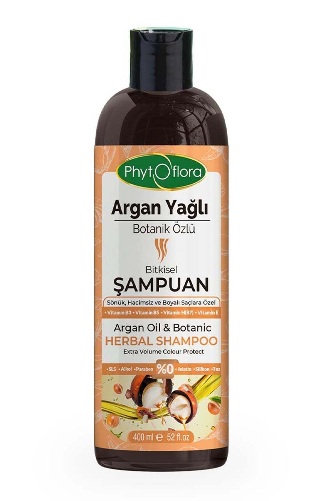 PhytOFlora Argan Yağlı Bitkisel Şampuan 400ml - Sönük Hacimsiz ve Boyalı Saçlara Özel