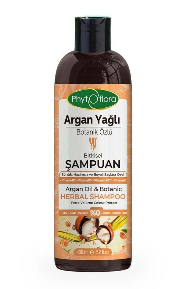 PhytOFlora Argan Yağlı Bitkisel Şampuan - Sönük Hacimsiz ve Boyalı Saçlara Özel
