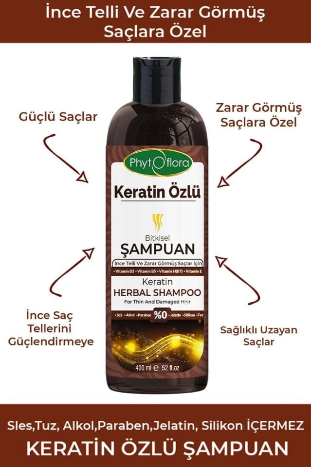 PhytOFlora Keratin Özlü Şampuan 400ml - İnce Telli ve Zarar Görmüş Saçlara Özel