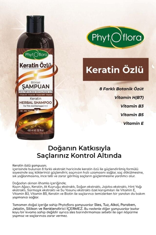 PhytOFlora Keratin Özlü Şampuan 400ml - İnce Telli ve Zarar Görmüş Saçlara Özel