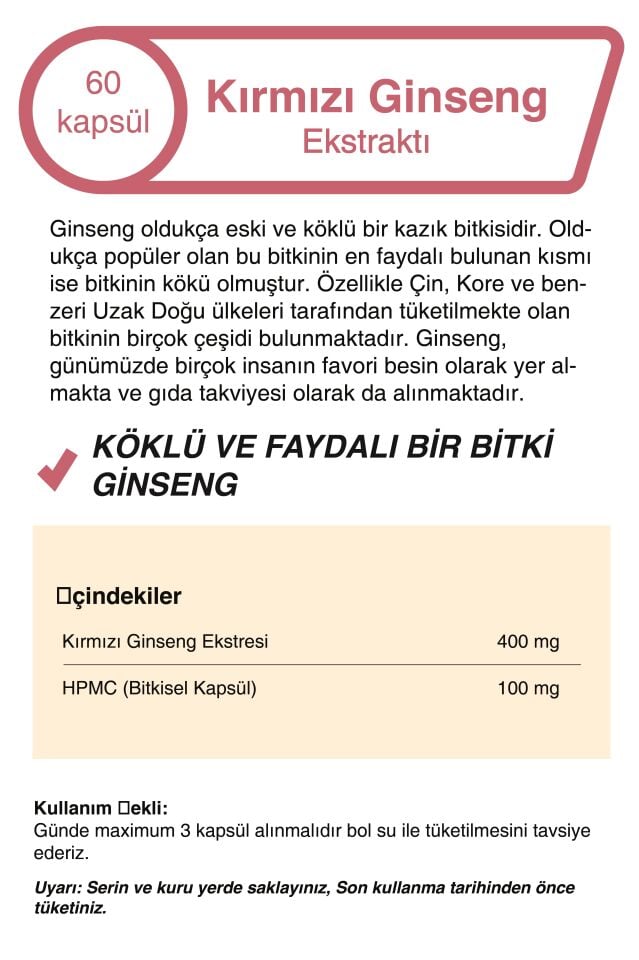 Mindivan Kırmızı Ginseng 60 Kapsül - Kapsül Gıda Takviyesi