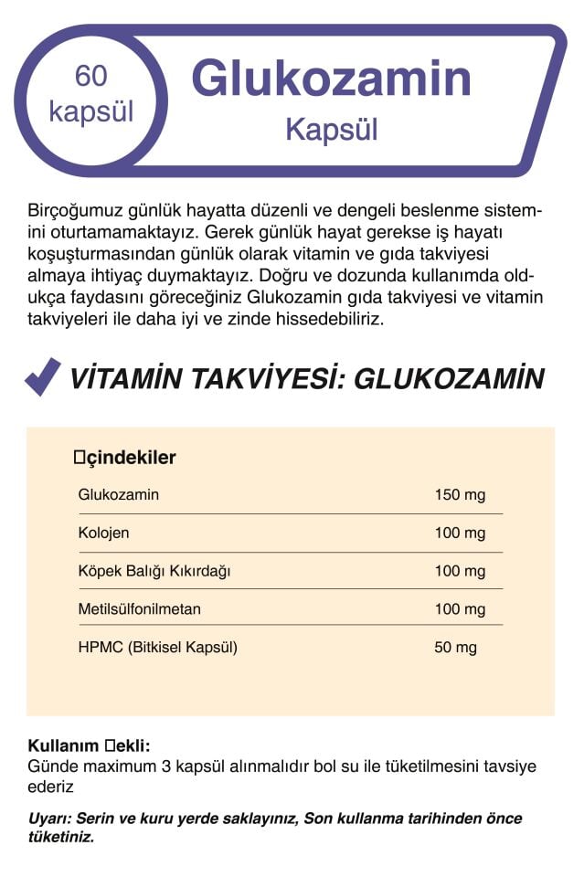Mindivan Glukozamine, Köpek Balığı Kıkırdağı, Kolajen, Msm 60 Kapsül - Kapsül Gıda Takviyesi