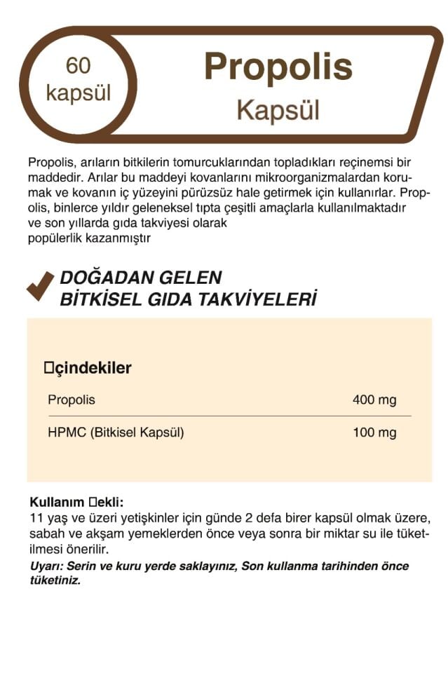 Mindivan Propolis Ekstraklı 60 Kapsül - Kapsül Gıda Takviyesi